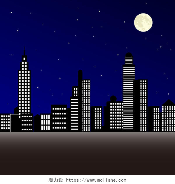 城市剪影夜晚建筑城市生活大厦都市高层公寓矢量图
